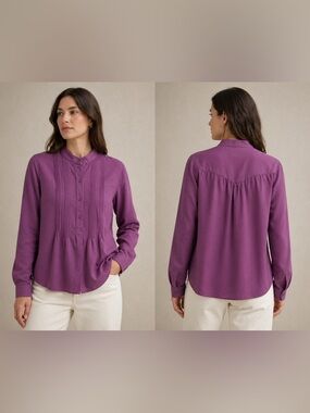 TravelSmith Purple Pintuck Button-Down Shirt